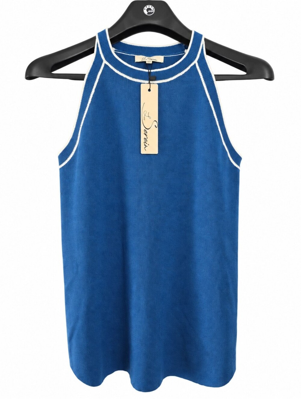 Les Sereins Contrast High Neck Sleeveless Maternity Knit Tank Blue L